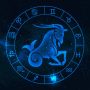 capricorn horoscope sign in twelve zodiac with galaxy stars background, graphic of polygon man thinking