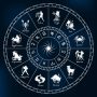 Horoscope circle on a dark blue background.Circle with signs of zodiac.Vector illustration